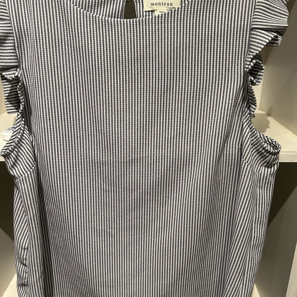Gray and white striped short sleeve blouse xl by Monteau - Picture 12 of 16